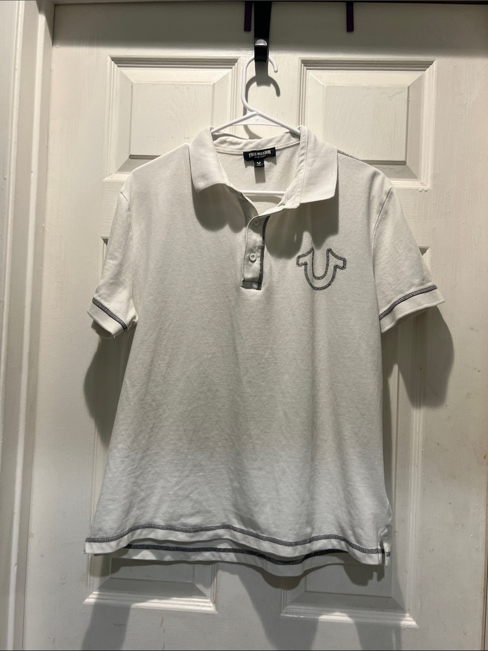 True Religion White Polo with Gray Contrast Trim - Men